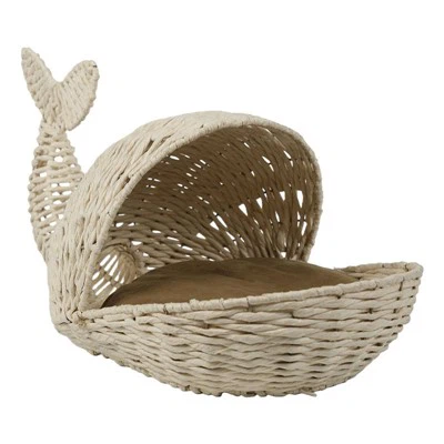Cuccia per gatti/animali domestici in corda di carta di colore naturale ecologica-a forma di balena-