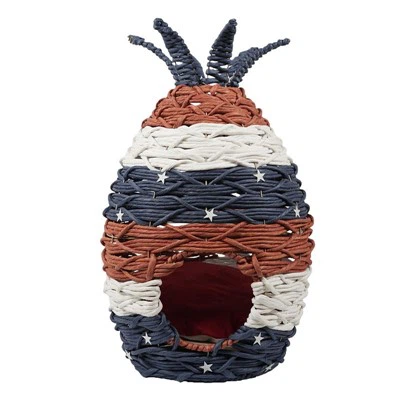 Cuccia per gatti/animale domestico a forma di ananas- in corda di carta estetica rossa bianca e blu fatta a mano