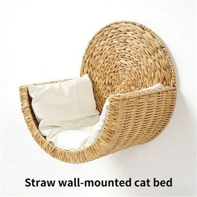 Cuccia per gatti/animali domestici con piattaforma di salto a forma di U- in giacinto d'acqua di colore naturale